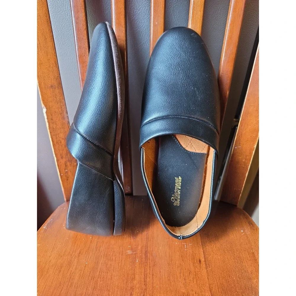 Vermont Country Store Men's Classic LEATHER SLIPPERS Size 11 M  Black EUC  Worn